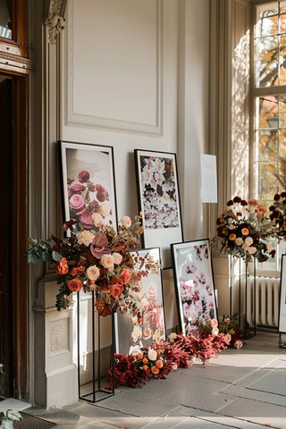 婚礼摄影展示架与花艺装饰