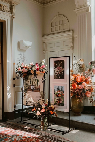 婚礼摄影展示架与花艺装饰