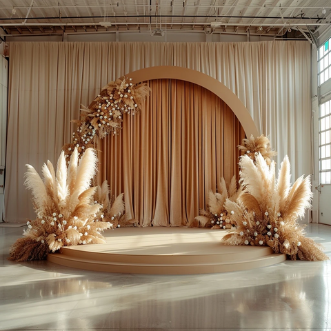 圆形舞台与棕色幕布