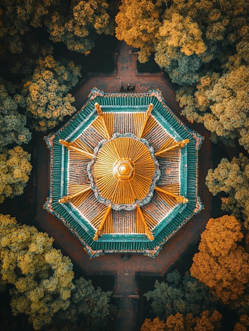 古建筑八角亭的航拍鸟瞰全景