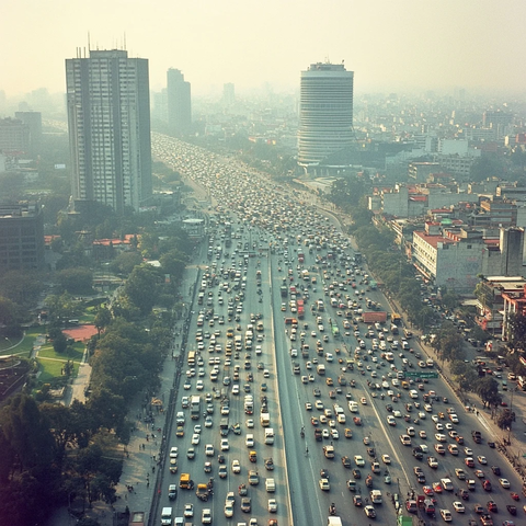 城市主干道交通拥堵的俯瞰景象