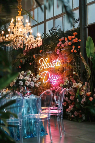 海地日霓虹灯花卉墙