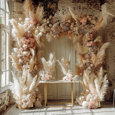 婚礼装饰金拱门粉米色主题