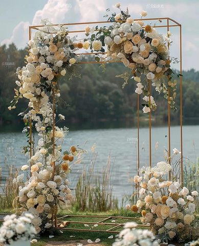 金色框架白色花卉婚礼舞台