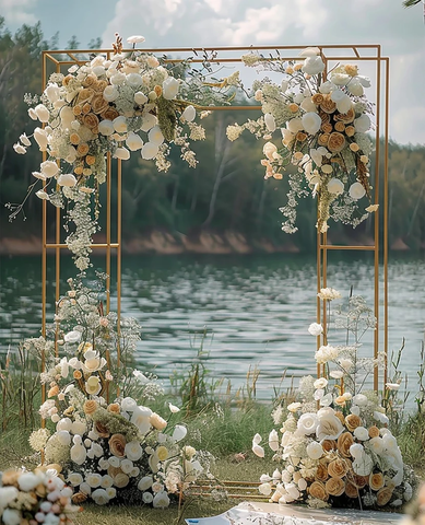 金色框架白色花卉婚礼舞台