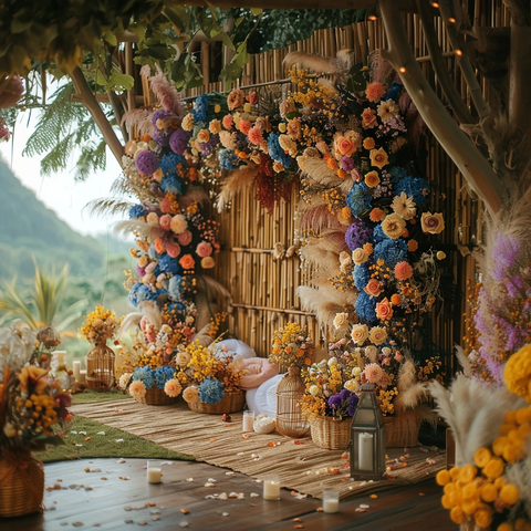 竹屏风与干花装饰的户外婚礼