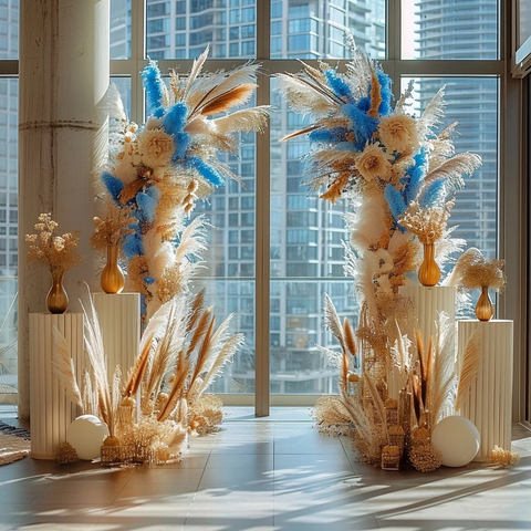 城市婚礼装饰与摩天大楼背景