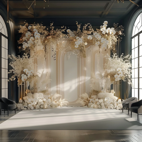 婚礼背景白色花卉舞台