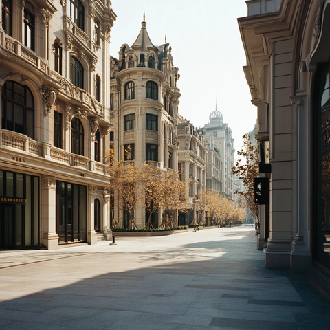欧式风格建筑群下的安静街道