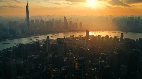 日出时分俯瞰城市天际线的壮观景象