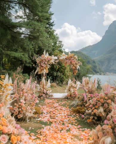 婚礼拱门与粉色花朵
