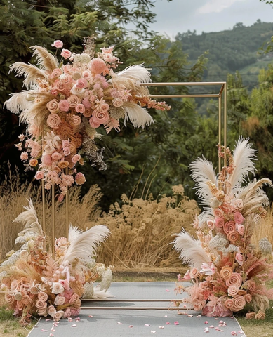 婚礼拱门与粉色花朵