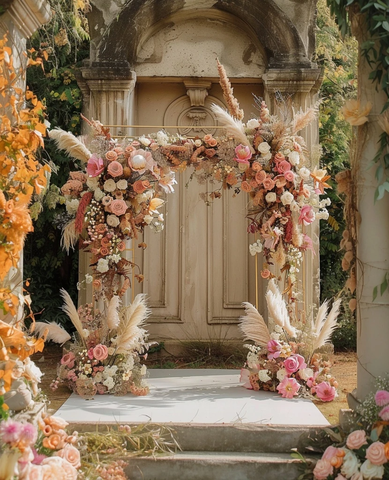 婚礼拱门与粉色花朵