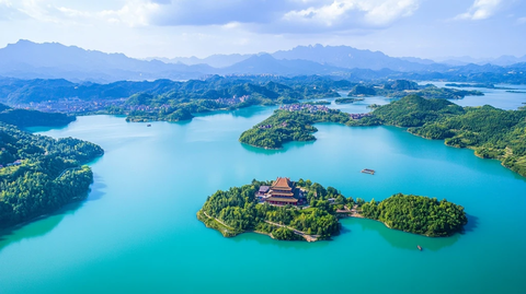 青山绿水间的湖岛风光