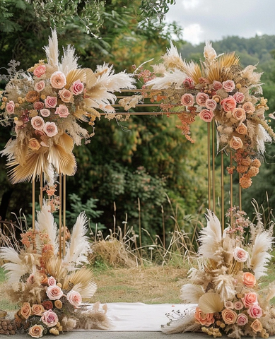 婚礼拱门与粉色花朵