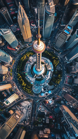 东方明珠塔鸟瞰全景