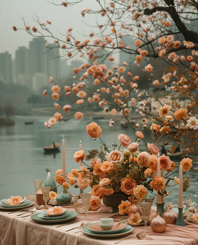 城市前的花卉婚礼布置