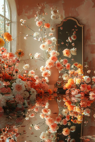 白黄花坛与镜前花饰