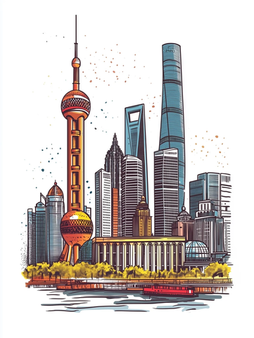 东方明珠与现代高楼组成的城市天际线