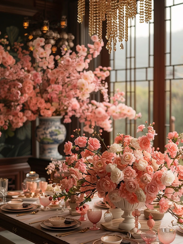 花艺与吊灯装饰的房间