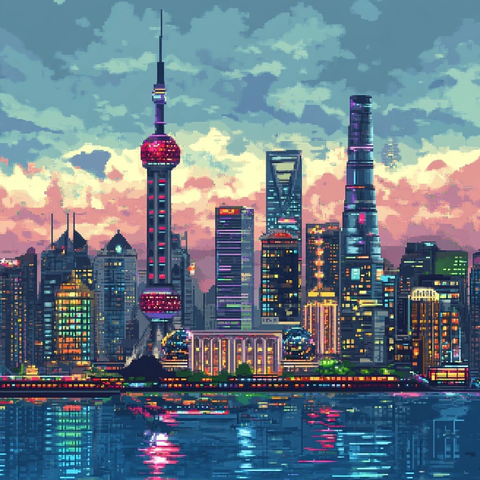 东方明珠下的城市夜景