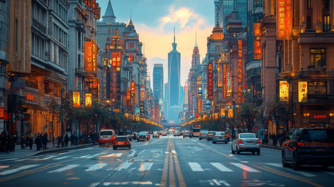 繁华都市街道的车水马龙景象