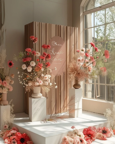 木质卡片与花卉