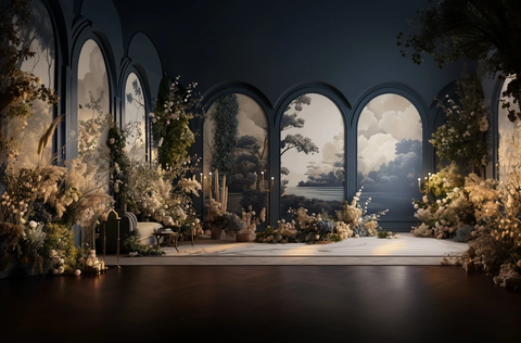 婚礼舞台背景白色花朵