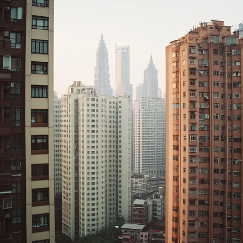 城市高楼群的全景画面