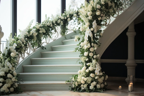 楼梯装饰花卉白玫瑰
