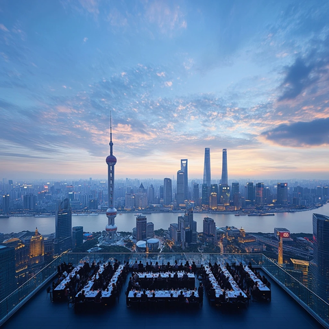 上海外滩高空餐厅俯瞰城市景观