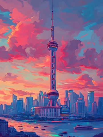 东方明珠塔城市风光全景