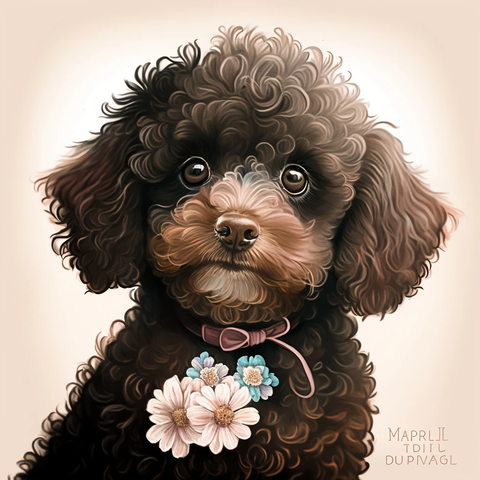 玩具贵宾犬与波西米亚花卉