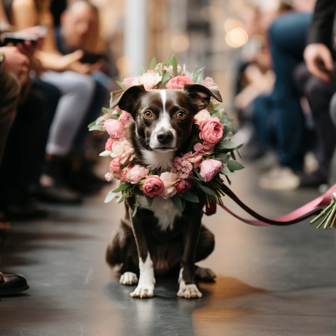 狗戴花冠走过