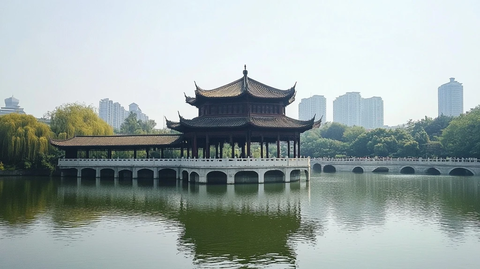 水上古亭建筑全景