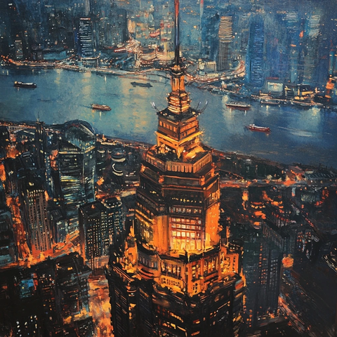 城市夜景中的地标性建筑