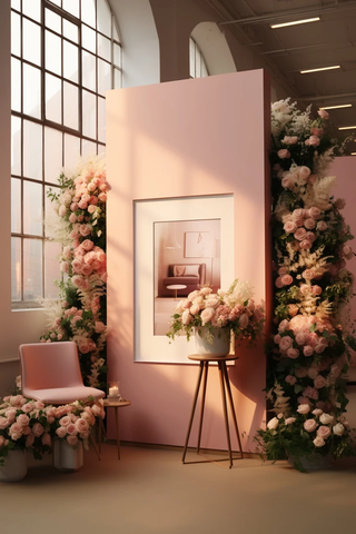 婚礼接待区照片展台和照相亭