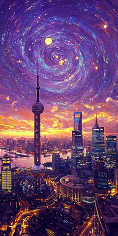 东方明珠塔夜景城市风光