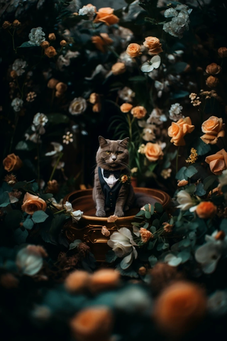 灰猫穿花领结西装