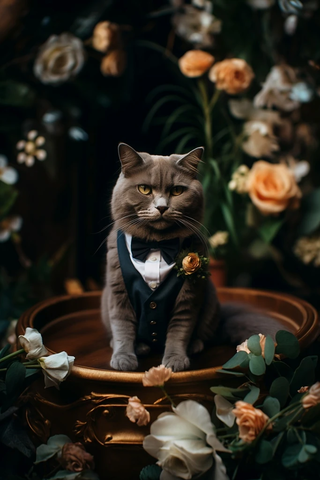 灰猫穿花领结西装