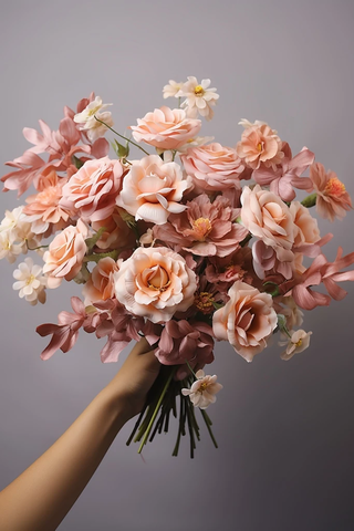 手持桃粉色玫瑰