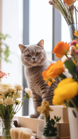 英国短毛猫制作花束