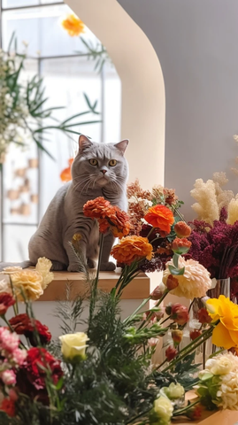 英国短毛猫制作花束