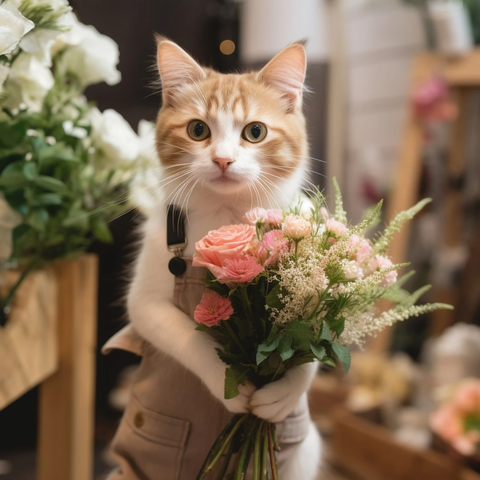 花店猫咪介绍新娘捧花
