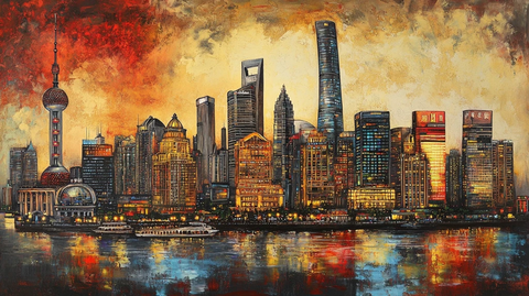 陆家嘴建筑群夜景鸟瞰全景