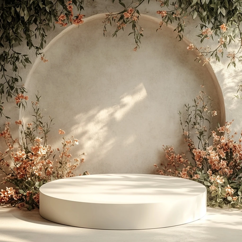 白色讲台自然背景花卉元素