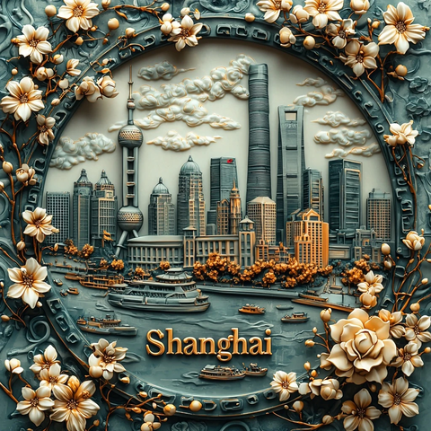 上海城市风光与标志性建筑的艺术展现