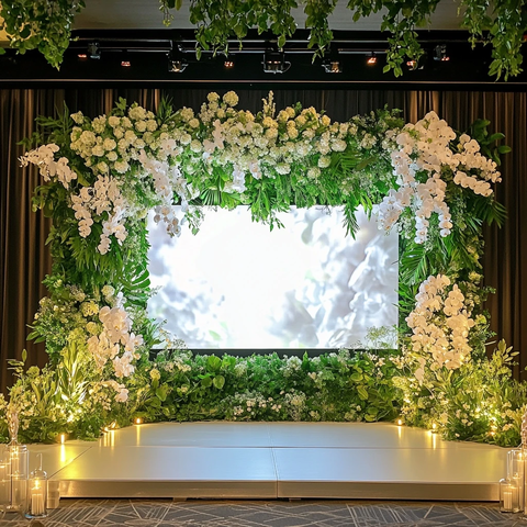 婚礼舞台LED屏幕花卉装饰