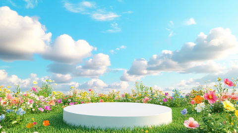 白色圆形讲台在草地上