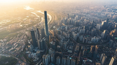 城市天际线鸟瞰高楼林立的都市景象